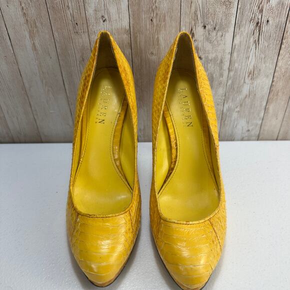 Lauren Ralph Lauren Kailee Pumps Womens sz 7B Yellow Snakeskin Leather Stiletto - Picture 2 of 10